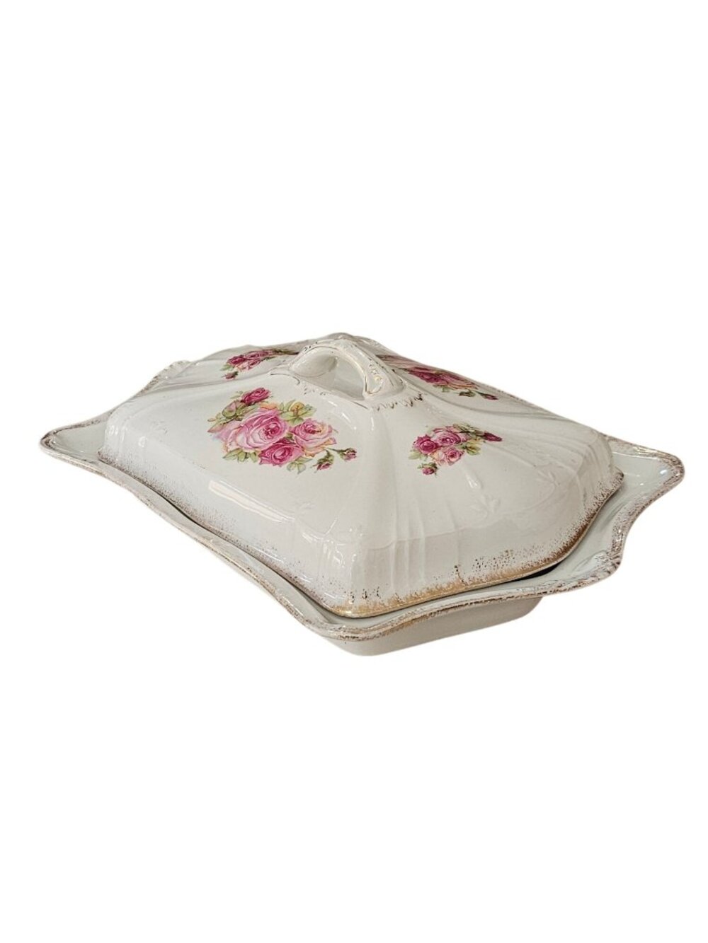 1920s Floral Porcelain Covered Meat Dish Antique Franz Anton Mehlem Bonn German - Picture 9 of 16